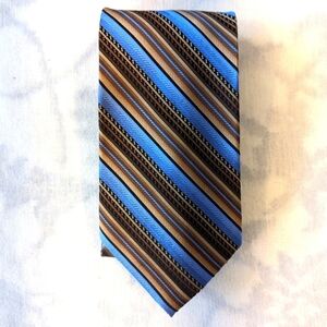 Joseph & Feiss Blue and Brown Geometric Pattern Silk Tie Corporate Office
